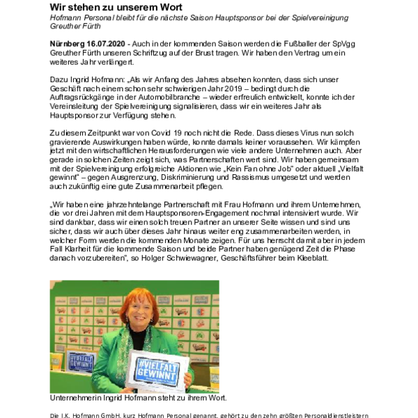 Sponsorenverlängerung SpVgg Greuther Fürth