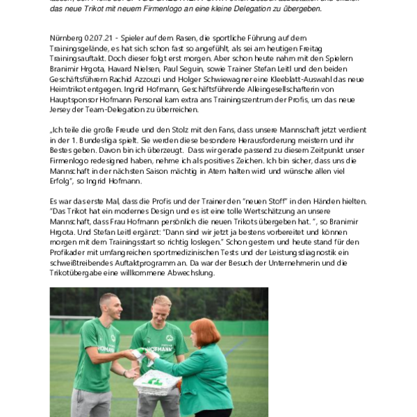 Das neue 1. Liga-Trikot mit modernisiertem Firmenlogo